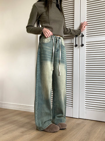 Acre String Washing Wide Denim Pants